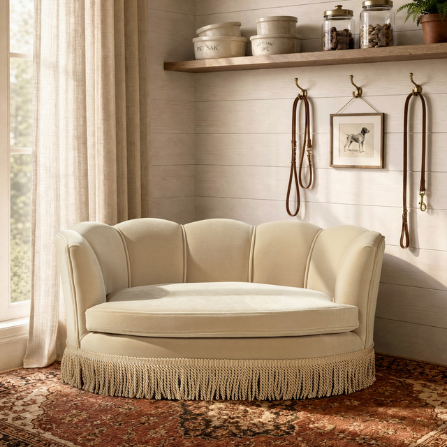 Clara Scalloped Pet Sofa Bed, Medium, Fawn Brown