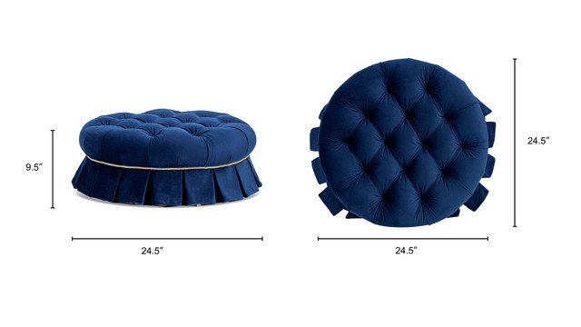 Roquefort Round Tufted Velvet Pet Bed with Box-Pleated Skirt, Navy Blue Roquefort Round Tufted Velvet Pet Bed with Box-Pleated Skirt, Navy Blue