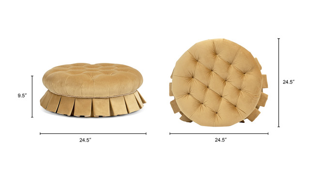 Roquefort Round Tufted Velvet Pet Bed with Box-Pleated Skirt, Gold Roquefort Round Tufted Velvet Pet Bed with Box-Pleated Skirt, Gold