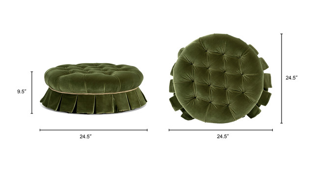 Roquefort Round Tufted Performance Velvet Pet Bed with Box-Pleated Skirt, Olive Green Roquefort Round Tufted Performance Velvet Pet Bed with Box-Pleated Skirt, Olive Green