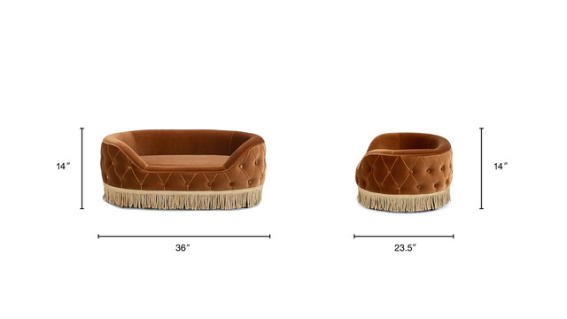 Monroe Glam Tufted Performance Velvet Dog Sofa Bed with Button Tufting and Decorative Fringe Trim, Burnt Orange Monroe Glam Tufted Performance Velvet Dog Sofa Bed with Button Tufting and Decorative Fringe Trim, Burnt Orange