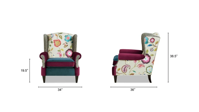Anya Boho Chic Wingback Accent Chair with Floral Print & Velvet Upholstery, Satin Teal & Burgundy Anya Boho Chic Wingback Accent Chair with Floral Print & Velvet Upholstery, Satin Teal & Burgundy