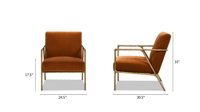 Aerin Hammered Brass Upholstered Accent Arm Chair, Burnt Orange Aerin Hammered Brass Upholstered Accent Arm Chair, Burnt Orange