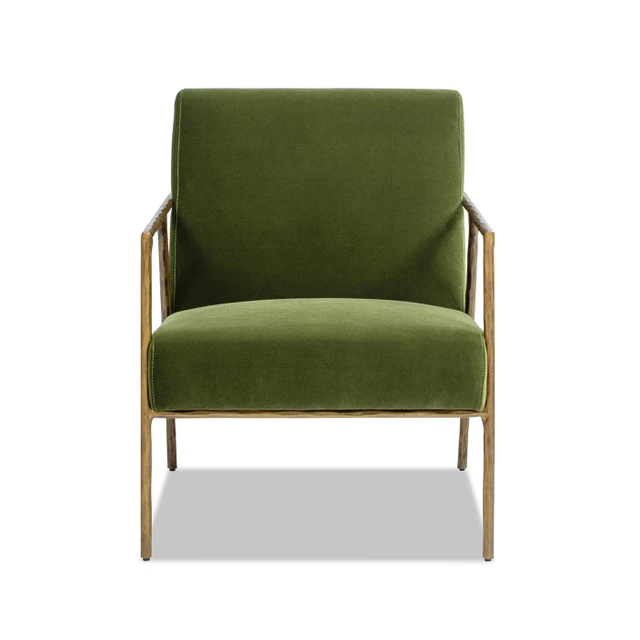 Aerin Hammered Brass Upholstered Accent Arm Chair, Olive Green
