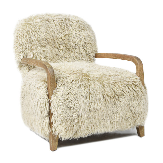 Enchante Sheepskin Fur Accent Arm Chair, Taupe Beige