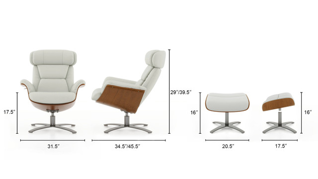 Jovan Mid-Century Modern Genuine Leather Recliner Lounge Chair & Ottoman Set, Pastel Beige Jovan Mid-Century Modern Genuine Leather Recliner Lounge Chair & Ottoman Set, Pastel Beige