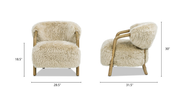 Becker Rustic Oak Genuine Sheepskin Fur Upholstered Accent Arm Chair, Taupe Beige Becker Rustic Oak Genuine Sheepskin Fur Upholstered Accent Arm Chair, Taupe Beige