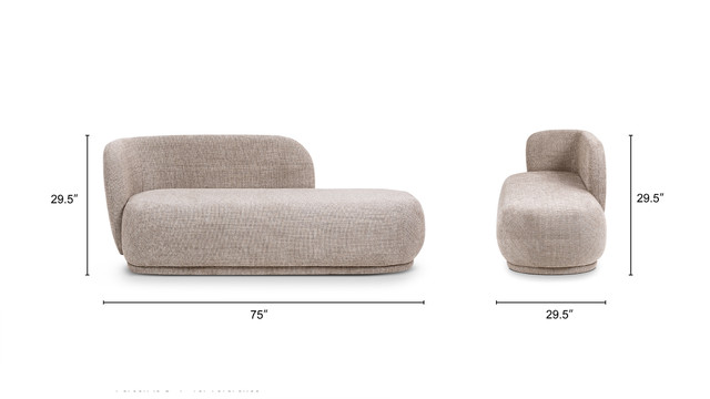 Aire RAF Organic Modern Curved Chaise Lounge, Stone Taupe Chenille