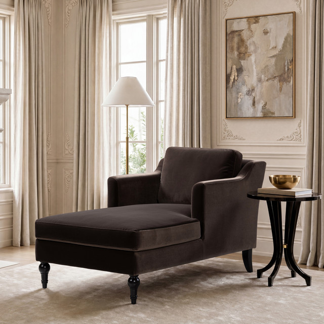 Josephine Upholstered Chaise Lounge, Deep Brown
