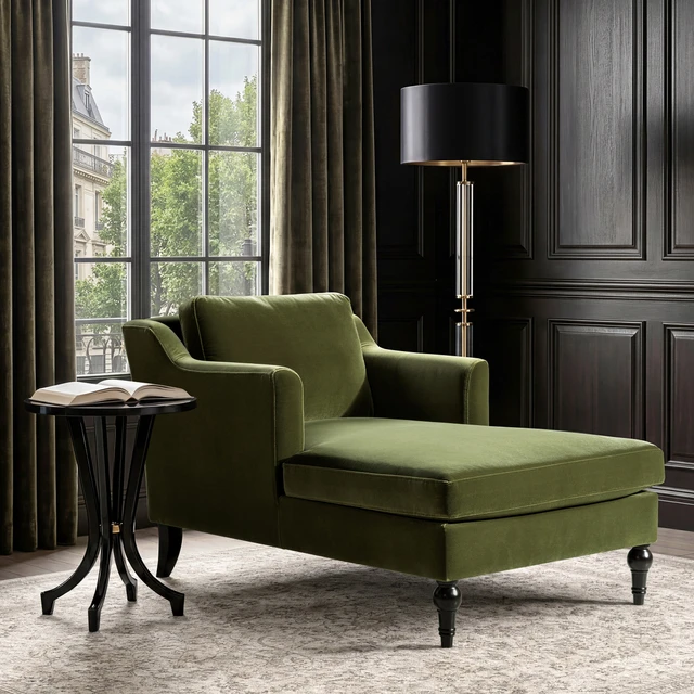 Josephine Upholstered Chaise Lounge, Olive Green