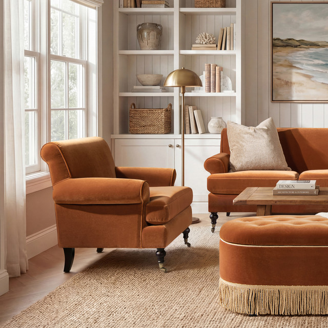 Alana Lawson Accent Arm Chair Metal Casters, Burnt Orange
