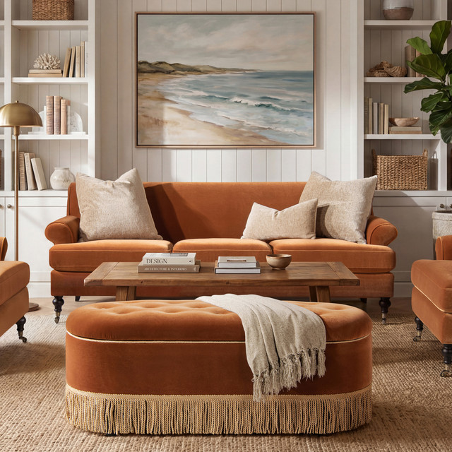 Alana Lawson Three-Cushion Tight Back Sofa, Burnt Orange