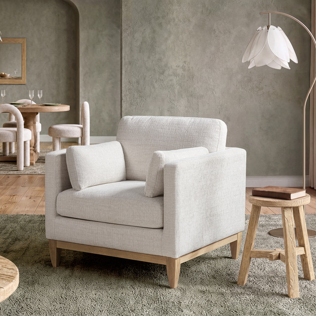 Knox Modern Farmhouse Arm Chair, Stone Light Beige Chenille
