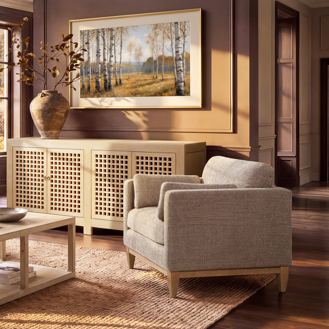 Knox Modern Farmhouse Arm Chair, Stone Taupe Chenille