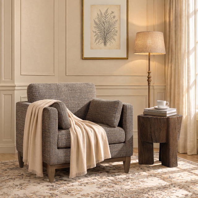 Knox Modern Farmhouse Arm Chair, Taupe Brown Chenille