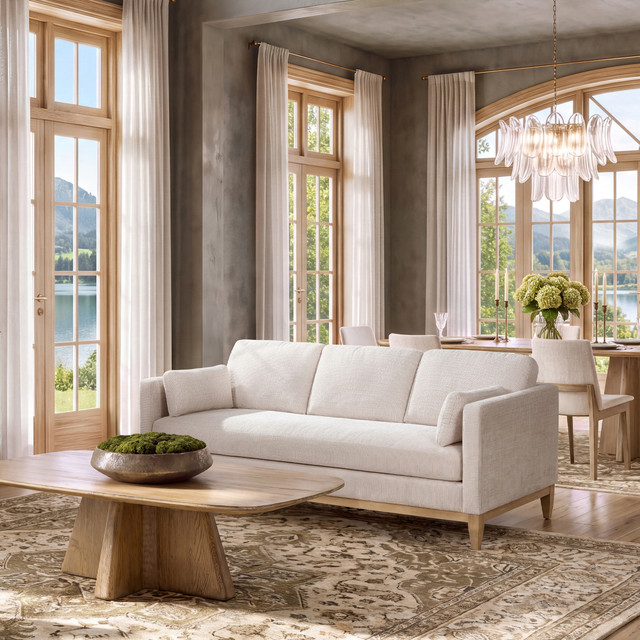 Knox Modern Farmhouse Sofa, Stone Light Beige Chenille