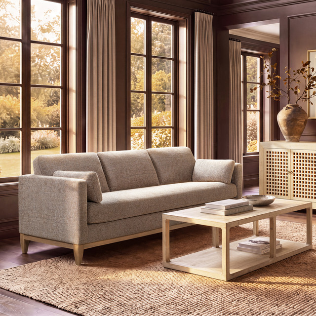 Knox Modern Farmhouse Sofa, Stone Taupe Chenille