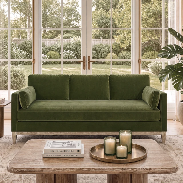 Knox Modern Farmhouse Sofa, Olive Green