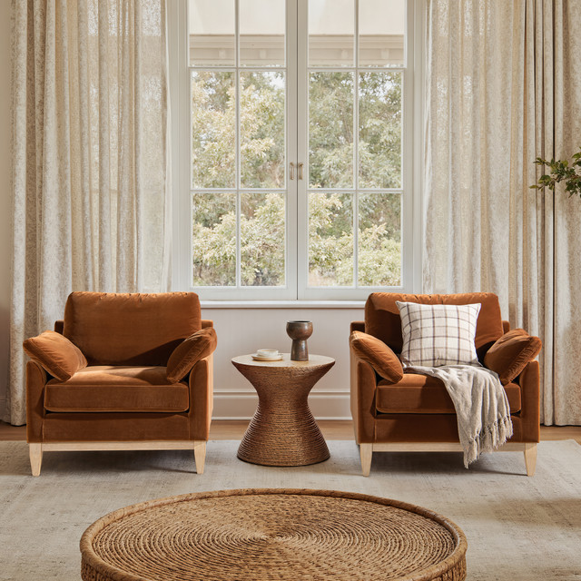 Pasadena Wide Modern Farmhouse Accent Arm Chair, Burnt Orange Performance Velvet