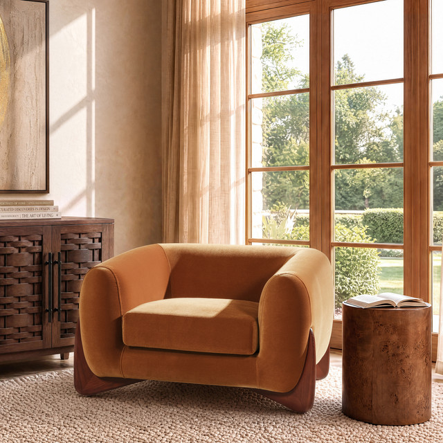 Alpine Sculptural Curved Accent Chair, Burnt Orange Performance Velvet