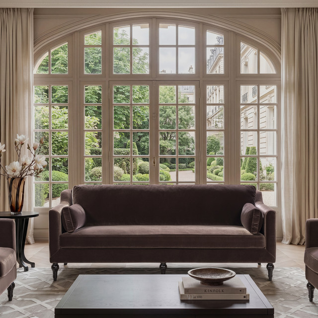 Josephine Modern Sofa with Bench Seat & Bolster Pillows,Deep Brown
