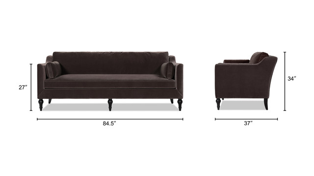 Josephine Modern Sofa with Bench Seat & Bolster Pillows,Deep Brown Josephine Modern Sofa with Bench Seat & Bolster Pillows,Deep Brown