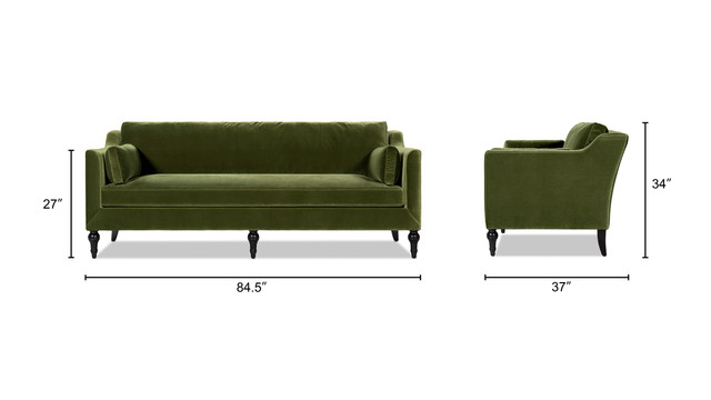 Josephine Modern Sofa with Bench Seat & Bolster Pillows, Olive Green Josephine Modern Sofa with Bench Seat & Bolster Pillows, Olive Green