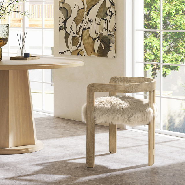 Millwick Low Back Genuine Fur Dining Chair, Natural Blonde