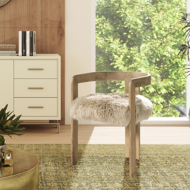 Millwick Low Back Genuine Fur Dining Chair, Natural Blonde