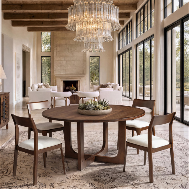 Bryson Reclaimed Pine Wood Dining Chairs with Chenille Upholstered Seats, Set of 2