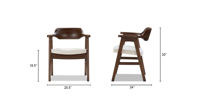 Hayes Mid-Century Reclaimed Pine Dining Arm Chair with Sculpted Wood Back and Chenille Cushion