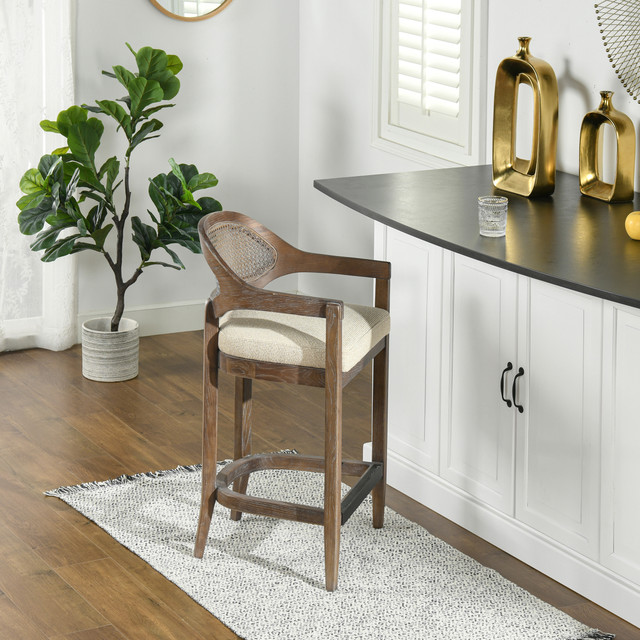Americana Mid-Century Modern Cane Back Bar Stool and Counter Stool