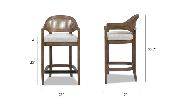 Americana Mid-Century Modern Cane Back Counter Stool, Two-Tone Neutral Gray Americana Mid-Century Modern Cane Back Counter Stool, Two-Tone Neutral Gray