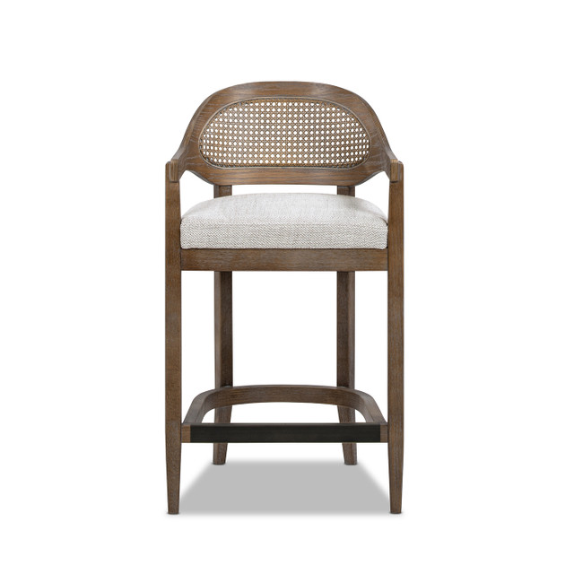 Americana Mid-Century Modern Cane Back Counter Stool, Two-Tone Neutral Gray