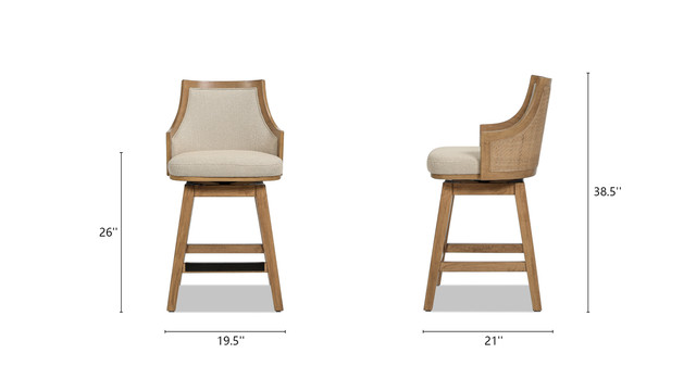 Bahama Cane Rattan High-Back Swivel Counter Stool with Recessed Arms, Taupe Beige Bahama Cane Rattan High-Back Swivel Counter Stool with Recessed Arms, Taupe Beige