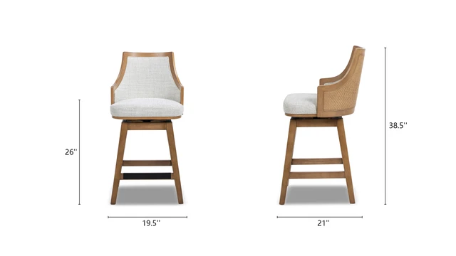 Bahama Cane Rattan High-Back Swivel Counter Stool with Recessed Arms, Two-Tone Neutral Gray Bahama Cane Rattan High-Back Swivel Counter Stool with Recessed Arms, Two-Tone Neutral Gray