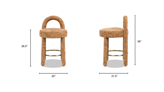 Penny Round Arched Fully Upholstered Counter Stool, Set of 2, Golden Rust Orange Penny Round Arched Fully Upholstered Counter Stool, Set of 2, Golden Rust Orange