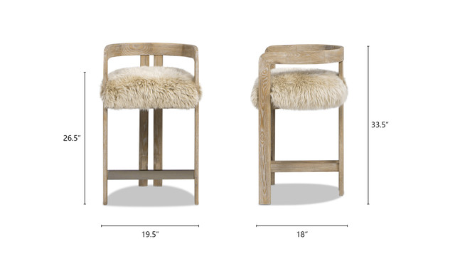 Millwick Low Back Genuine Fur Counter Stool, Natural Blonde