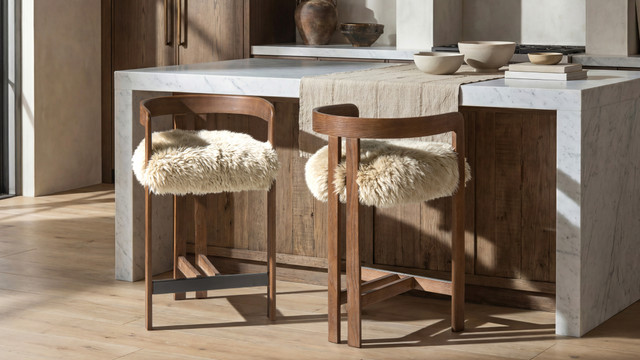 Counter stools in a styled kitchen