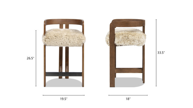 Millwick Low Back Genuine Fur Dark Brown Ash Wood Counter Stool, Natural Blonde