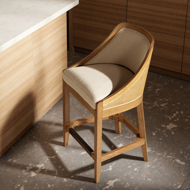 Charleston Cane Performance Fabric Upholstered Oak Counter Stool