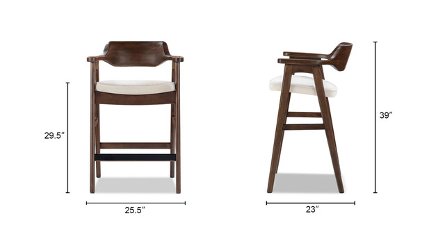 Hayes Reclaimed Pine Upholstered Bar Stool with Arms, Dark Brown & Soft Flax Light Beige Hayes Reclaimed Pine Upholstered Bar Stool with Arms, Dark Brown & Soft Flax Light Beige