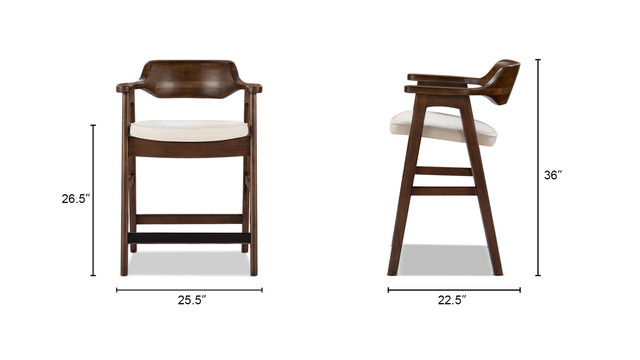 Hayes Reclaimed Pine Upholstered Counter Stool with Arms, Dark Brown & Soft Flax Light Beige Hayes Reclaimed Pine Upholstered Counter Stool with Arms, Dark Brown & Soft Flax Light Beige