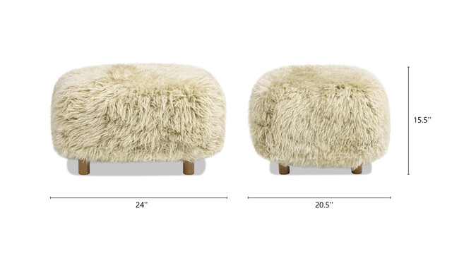 Enchante Mongolian Sheepskin Rectangular Accent Ottoman, Taupe Beige Enchante Mongolian Sheepskin Rectangular Accent Ottoman, Taupe Beige