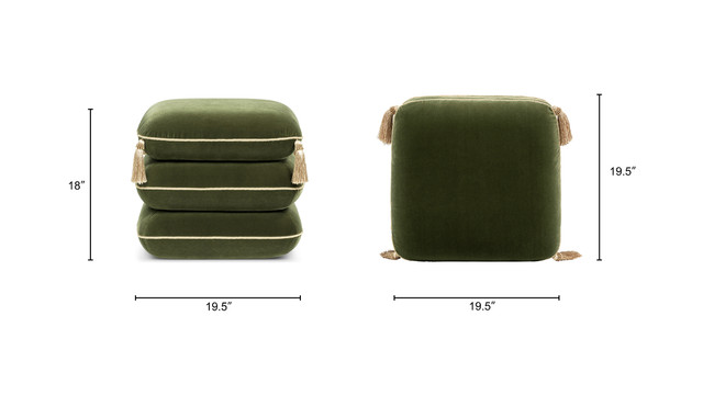 Arabella Squared Upholstered Ottoman with Bullion Fringe, Olive Green Arabella Squared Upholstered Ottoman with Bullion Fringe, Olive Green