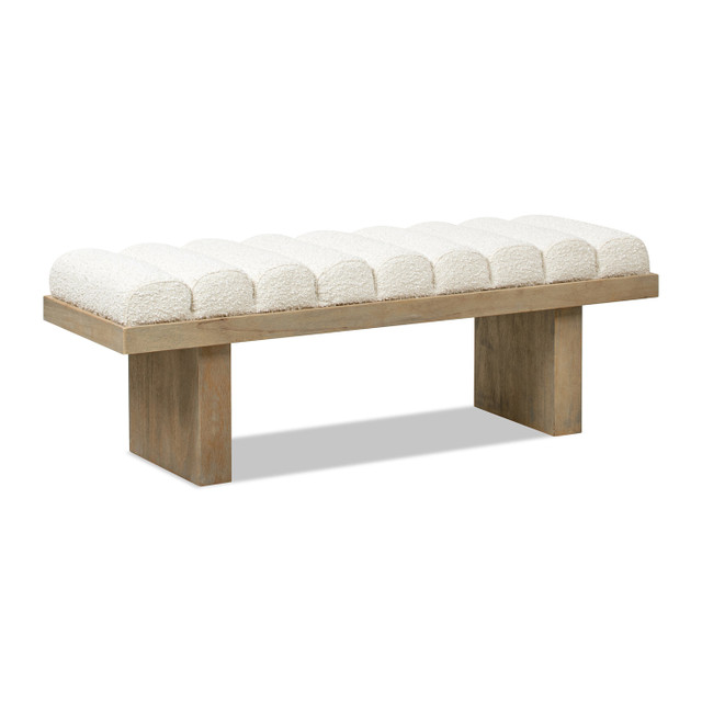 Bella Upholstered Modern Accent Bench, Ivory White Boucl&eacute;