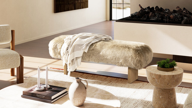 Upholstered bench in a styled interior