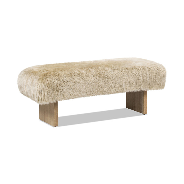 Leda Sheepskin Fur Rectangular Accent Bench, Natural Blonde