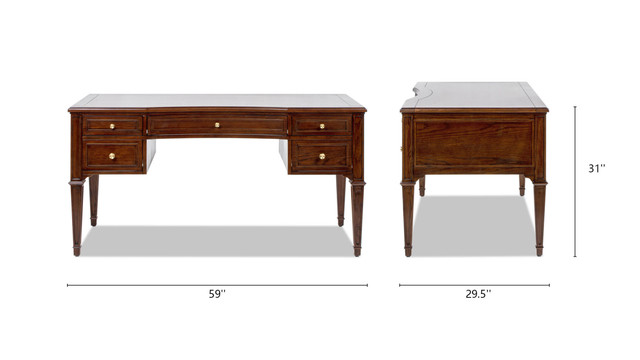 Dauphin Gold Accent 5-Drawer Wood Executive Desk, Walnut Brown Dauphin Gold Accent 5-Drawer Wood Executive Desk, Walnut Brown