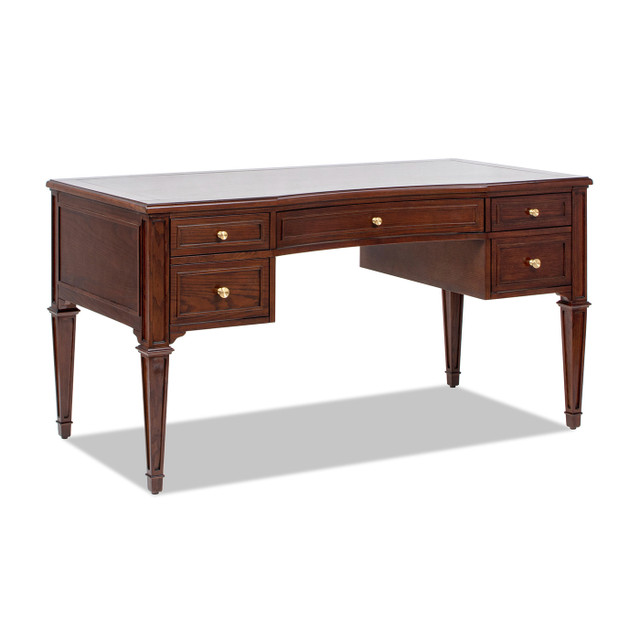 Dauphin Gold Accent 5-Drawer Wood Executive Desk, Walnut Brown